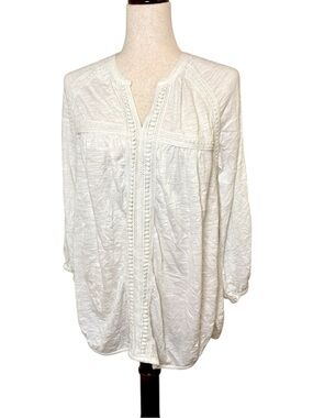 Sundance White Embroidered Peasant Blouse Boho Romantic Tunic Medium